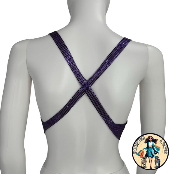 FANNIE SCHIAVONI Hailey Mesh Metallic Festival Draped Crop Top in Purple Size S - Picture 11 of 15